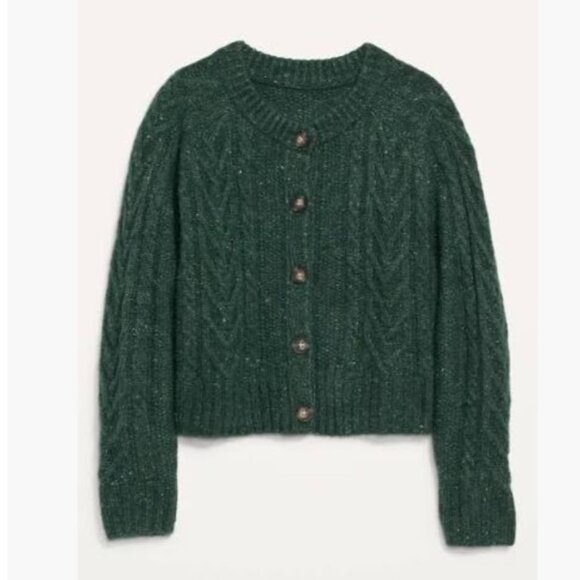 Old Navy Cropped Cableknit Cardigan Sweater in Green Christmas Preppy Women's 2X - Picture 2 of 7